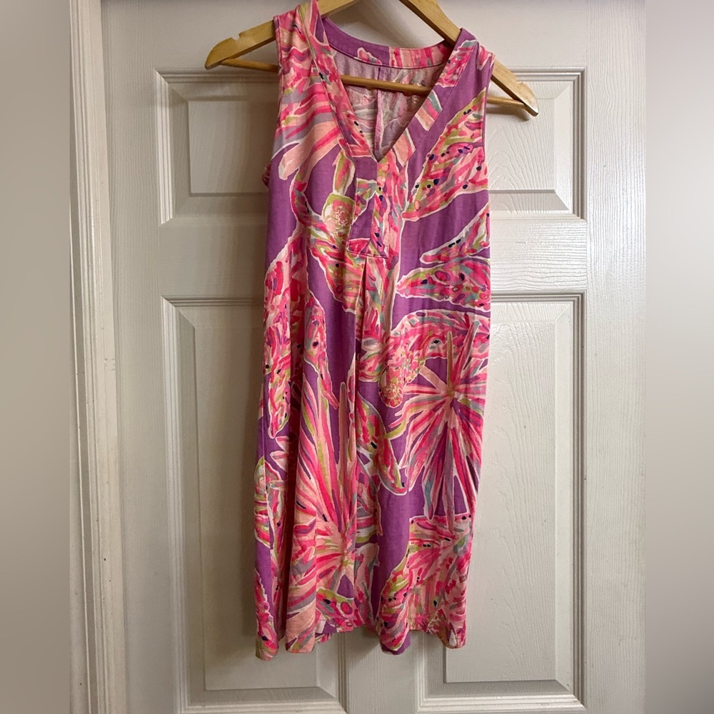 Lilly Pulitzer 100% Pima Cotton Pink and Purple Floral Midi Dress Size XXS